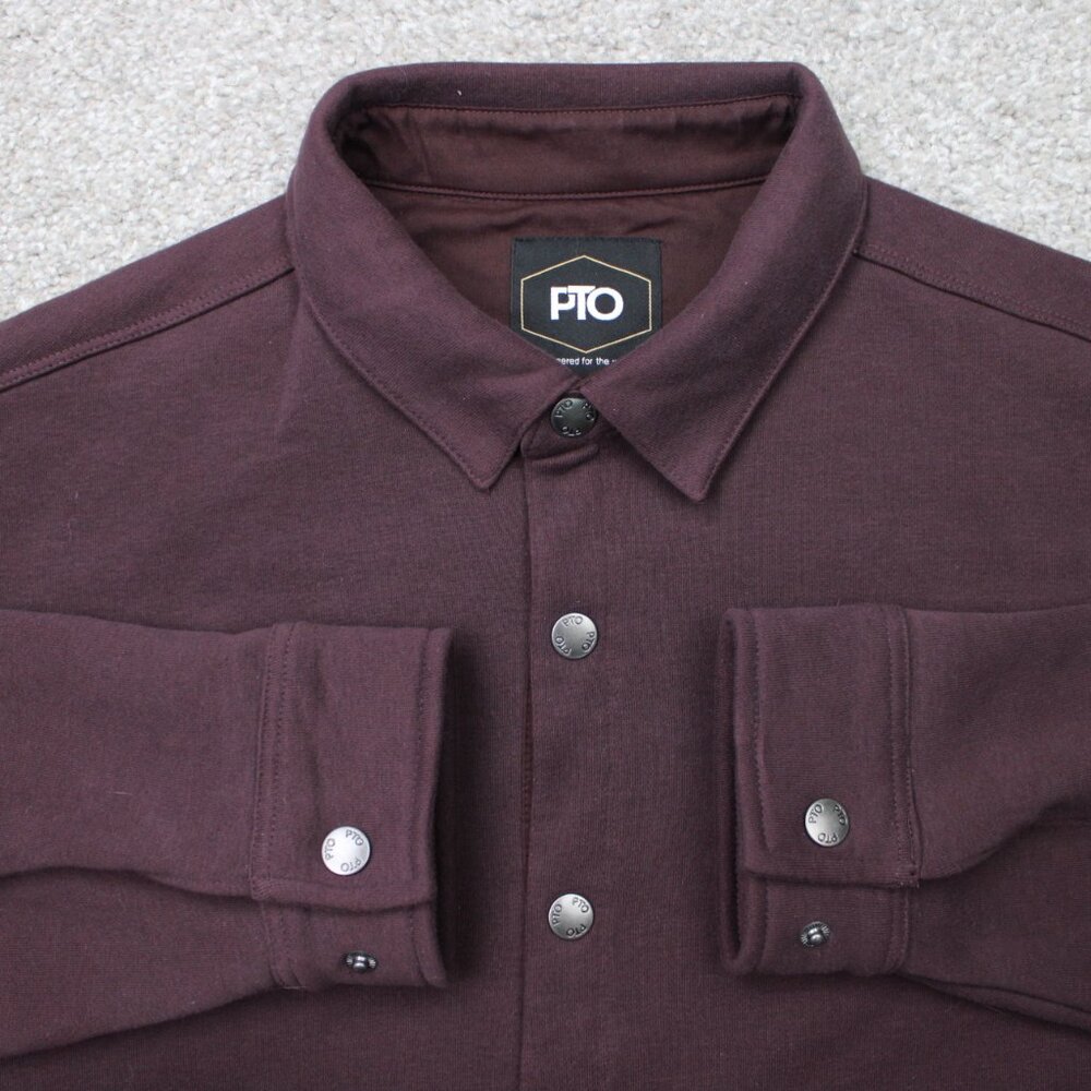 PTO Shirt Men Large Burgundy Heavy Shacket Pocket Cotton/Poly Long Sleeve Button